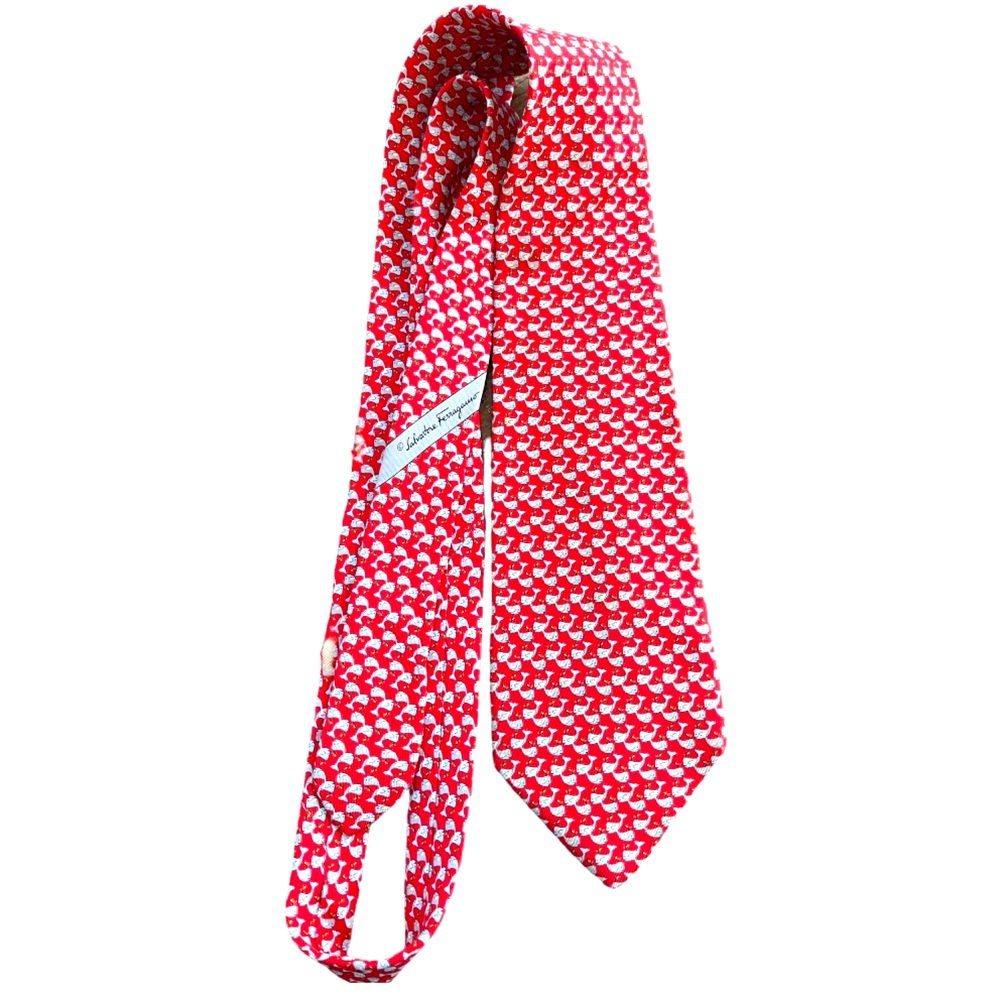Salvatore Ferragamo Red Silk Whale Print Necktie Tie